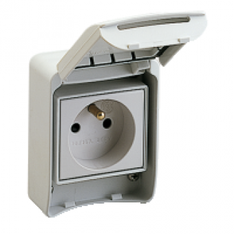 81140 - PratiKa socket - grey - 2P + E - 10/16 A - 250 V - French - IP65 - surface, Schneider Electric