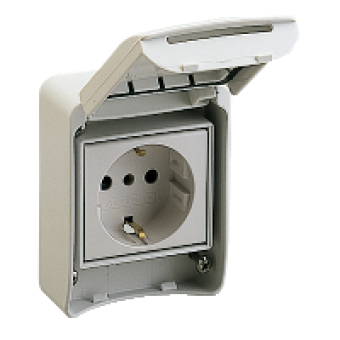 81141 - PratiKa socket - grey - 2P + E - 10/16 A - 250 V - German - IP65 - surface, Schneider Electric