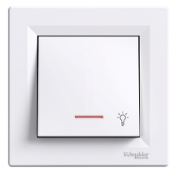 EPH1800121 - Asfora - 1pole pushbutton -10A screwless locator light light symbol white, Schneider Electric