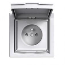 EPH2800321 - Asfora - single socket outlet with pin earth - 16A lid shutters IP44 white, Schneider Electric