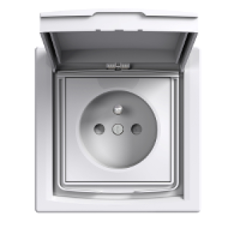 EPH2800321 - Asfora - single socket outlet with pin earth - 16A lid shutters IP44 white, Schneider Electric