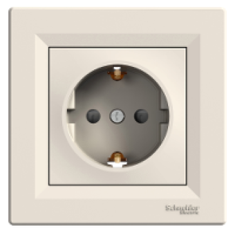 EPH2900223 - Asfora - single socket outlet with side earth - 16A shutters cream, Schneider Electric EPH2900223 - Asfora - single socket outlet with side earth - 16A shutters cream, Schneider Electric