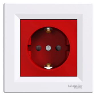 EPH2900521 - Asfora - single socket outlet with side earth - 16A shutters white/red, Schneider Electric EPH2900521 - Asfora - single socket outlet with side earth - 16A shutters white/red, Schneider Electric