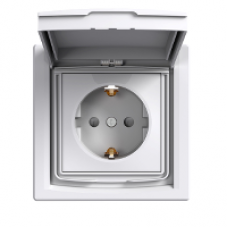 EPH3100321 - Asfora - single socket outlet with side earth - 16A lid shutters IP44 white, Schneider Electric