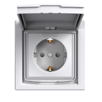 EPH3100321 - Asfora - single socket outlet with side earth - 16A lid shutters IP44 white, Schneider Electric