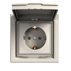 EPH3100323 - Asfora - single socket outlet with side earth - 16A lid shutters IP44 cream, Schneider Electric