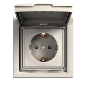 EPH3100323 - Asfora - single socket outlet with side earth - 16A lid shutters IP44 cream, Schneider Electric