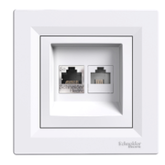 EPH4900121 - Asfora - data outlet and telephone outlet - RJ45 cat.5e UTP and RJ12 white, Schneider Electric