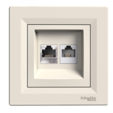 EPH4900123 - Asfora - data outlet and telephone outlet - RJ45 cat.5e UTP and RJ12 cream, Schneider Electric