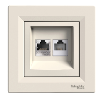 EPH4900123 - Asfora - data outlet and telephone outlet - RJ45 cat.5e UTP and RJ12 cream, Schneider Electric