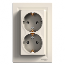 EPH9900123 - Asfora - double socket-outlet with side earth - 16A cream, Schneider Electric