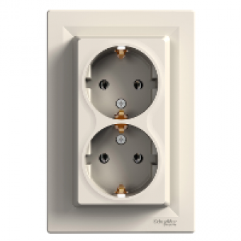 EPH9900123 - Asfora - double socket-outlet with side earth - 16A cream, Schneider Electric EPH9900123 - Asfora - double socket-outlet with side earth - 16A cream, Schneider Electric