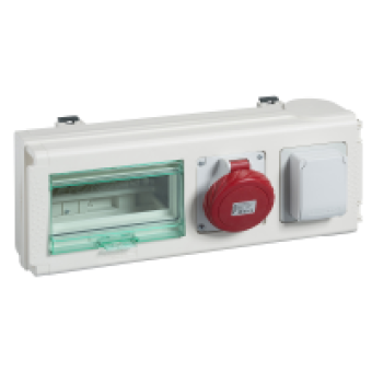 KNB32CP15D - Canalis-tap-off unit-32A-1DIN household-1IEC industrial socket-8 modules of 18mm, Schneider Electric