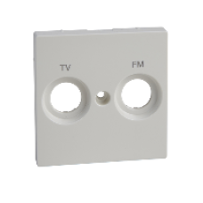 MTN299919 - Central plate marked FM+TV for antenna sock.-out. polar white glossy System M, Schneider Electric