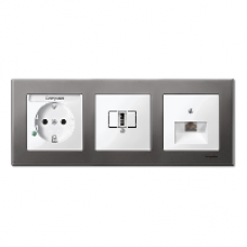 MTN403314 - Metal frame 3-gang Rhodium grey M-Elegance, Schneider Electric
