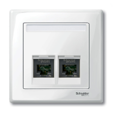 MTN469919 - Cen.pl. 2-gng f. Schneider Electric RJ45-Connctr. polar white glossy System M, Schneider Electric