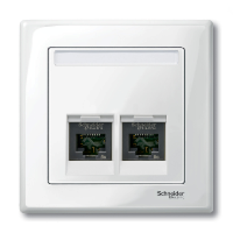 MTN469919 - Cen.pl. 2-gng f. Schneider Electric RJ45-Connctr. polar white glossy System M, Schneider Electric