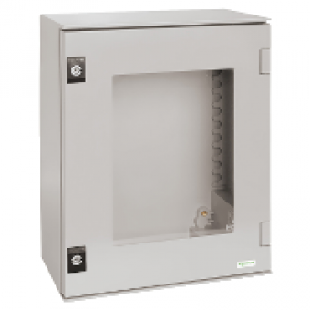 NSYPLM43TG - wall-mounting enclosure polyester monobloc IP66 H430xW330xD200mm glazed door, Schneider Electric
