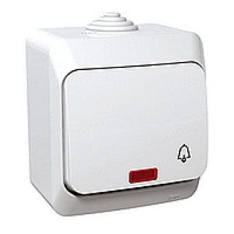 WDE000515 - Cedar Plus - 1pole pushbutton - 16A locator light bell symbol white, Schneider Electric WDE000515 - Cedar Plus - 1pole pushbutton - 16A locator light bell symbol white, Schneider Electric