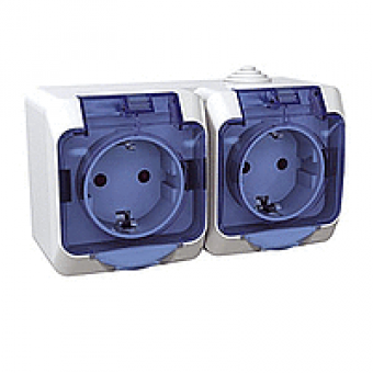 WDE000525 - Cedar Plus - double socket-outlet sideE - 16A shutters transparent lid white, Schneider Electric WDE000525 - Cedar Plus - double socket-outlet sideE - 16A shutters transparent lid white, Schneider Electric