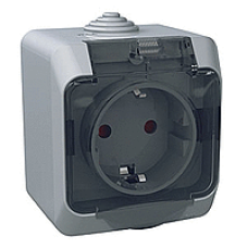 WDE000643 - Cedar Plus - single socket outlet sideE - 16A shutters transparent lid grey, Schneider Electric