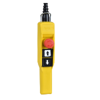 XACA2113 - pendant station XAC-A pistol grip - 2 booted push buttons 1 Emergency stop, Schneider Electric