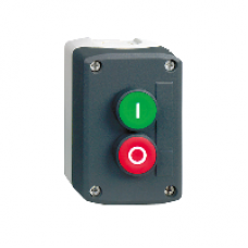 XALD214 - dark grey station - green flush/red projecting pushbuttons Ø22 spring return, Schneider Electric