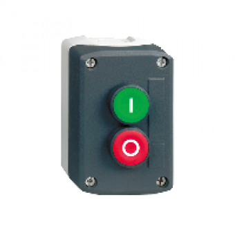 XALD214 - dark grey station - green flush/red projecting pushbuttons Ø22 spring return, Schneider Electric