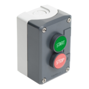 XALD225 - dark grey station - green flush/red projecting pushbuttons Ø22 spring return, Schneider Electric