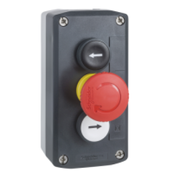 XALD328 - dark grey station - white flush/red mushroom Ø30 /black flush pushbuttons Ø22, Schneider Electric