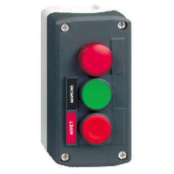 XALD361B - dark grey station - green flush/red flush pushbuttons Ø22 and red pilot light, Schneider Electric