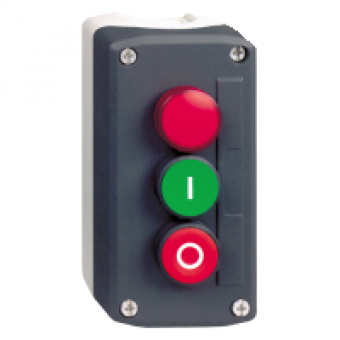 XALD363B - dark grey station - green flush/red flush pushbuttons Ø22 and red pilot light, Schneider Electric