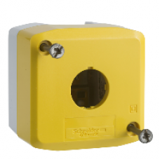 XALK01H7 - yellow empty enclosure lid with light grey base - 1 cut-out - UL/CSA certified, Schneider Electric
