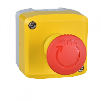 XALK178G - yellow station - 1 red mushroom head pushbutton Ø40 turn to release 1NO+2NC, Schneider Electric