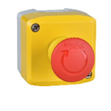 XALK178GTH26 - yellow station - 1 red mushroom head pushbutton Ø40 turn to release 1NO+2NC, Schneider Electric