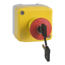 XALK188E - yellow station - 1 red mushroom head pushbutton Ø40 key release 1NO+1NC, Schneider Electric