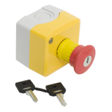 XALK188H7 - yellow station - 1 red mushroom head pushbutton Ø40 key release 1NC, Schneider Electric