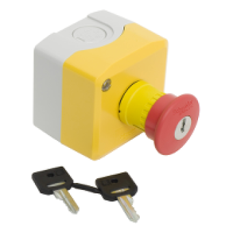 XALK188H7 - yellow station - 1 red mushroom head pushbutton Ø40 key release 1NC, Schneider Electric