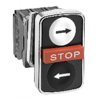 XB4BA711237 - white flush/red projecting/black flush triple-headed pushbutton Ø22 1NO+1NC+1NO, Schneider Electric