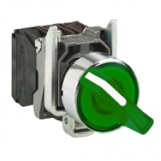 XB4BK123G5 - green complete illuminated selector switch Ø22 2-position stay put 1NO+1NC 120V, Schneider Electric
