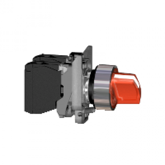 XB4BK124G5 - red complete illuminated selector switch Ø22 2-position stay put 1NO+1NC 120V, Schneider Electric