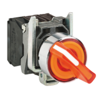 XB4BK125B5 - orange complete illuminated selector switch Ø22 2-position stay put 1NO+1NC 24V, Schneider Electric
