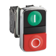 XB4BL73415 - green flush/red projecting illuminated double-headed pushbutton Ø22 1NO+1NC 24V, Schneider Electric