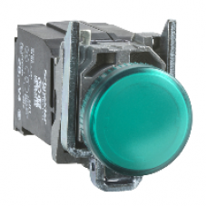 XB4BV33 - green complete pilot light Ø22 plain lens with BA9s bulb 110...120V, Schneider Electric
