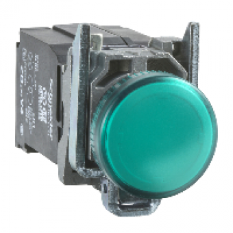 XB4BV33 - green complete pilot light Ø22 plain lens with BA9s bulb 110...120V, Schneider Electric