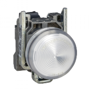 XB4BV61 - white complete pilot light Ø22 plain lens with BA9s bulb 250V, Schneider Electric