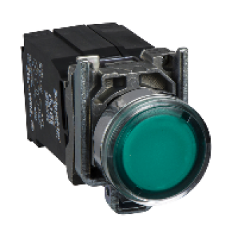 XB4BW3335 - green flush complete illum pushbutton Ø22 spring return 1NO+1NC 110...120V, Schneider Electric
