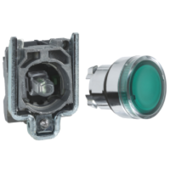 XB4BW33B1 - green flush complete illum pushbutton Ø22 spring return 1NO 24V, Schneider Electric