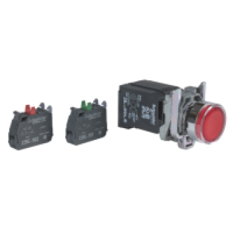 XB4BW3435 - red flush complete illum pushbutton Ø22 spring return 1NO+1NC 110...120V, Schneider Electric