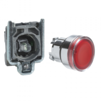 XB4BW34B1 - red flush complete illum pushbutton Ø22 spring return 1NO 24V, Schneider Electric